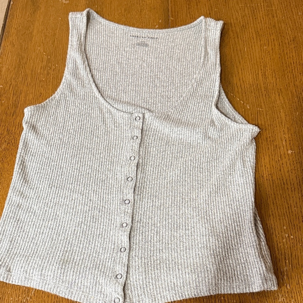 American Eagle Outfitters Light Gray Ribbed Tank Top